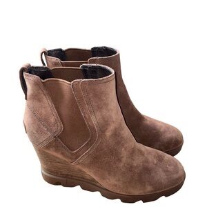Sorel Joan Uptown Chelsea Wedge Boot Women's Velvet Tan Leather Suede Size 9